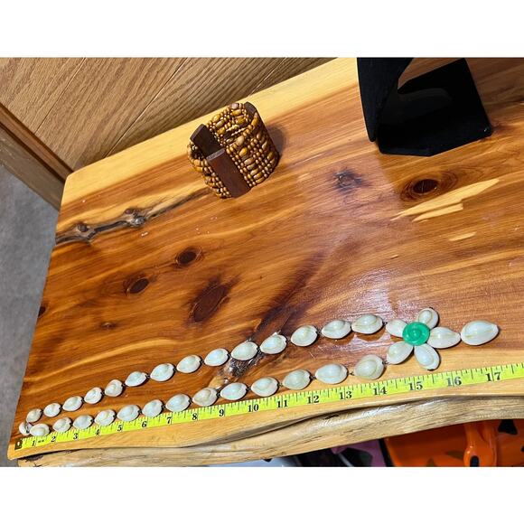 Vtg Wired Cowrie Shell Necklace & Wood Beaded Bracelet Hawaiian Aloha Lei Long - Picture 5 of 11